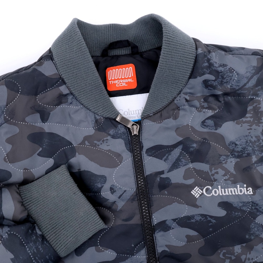 Columbia Thermal Coil Camo Bomber Jacket Grey Long Sleeve Mens Small